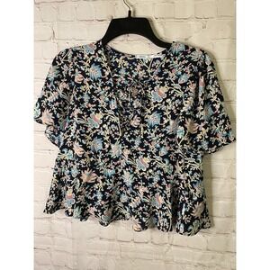 Kimchi Blue Womens Top Size M Floral Ruffled Short Sleeve‎ Classic Blouse